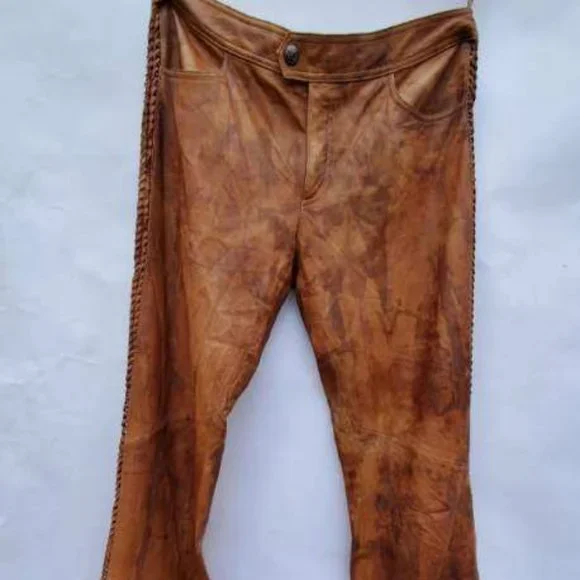 Harley Leather Motorcycle pants brown tan black biker tie dye cowgirl rodeo M 6 - Picture 4 of 9